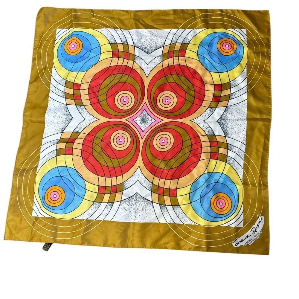 Seiichi Shirai Original Design Scarf Made in Japan Mustard Red Blue Geometric